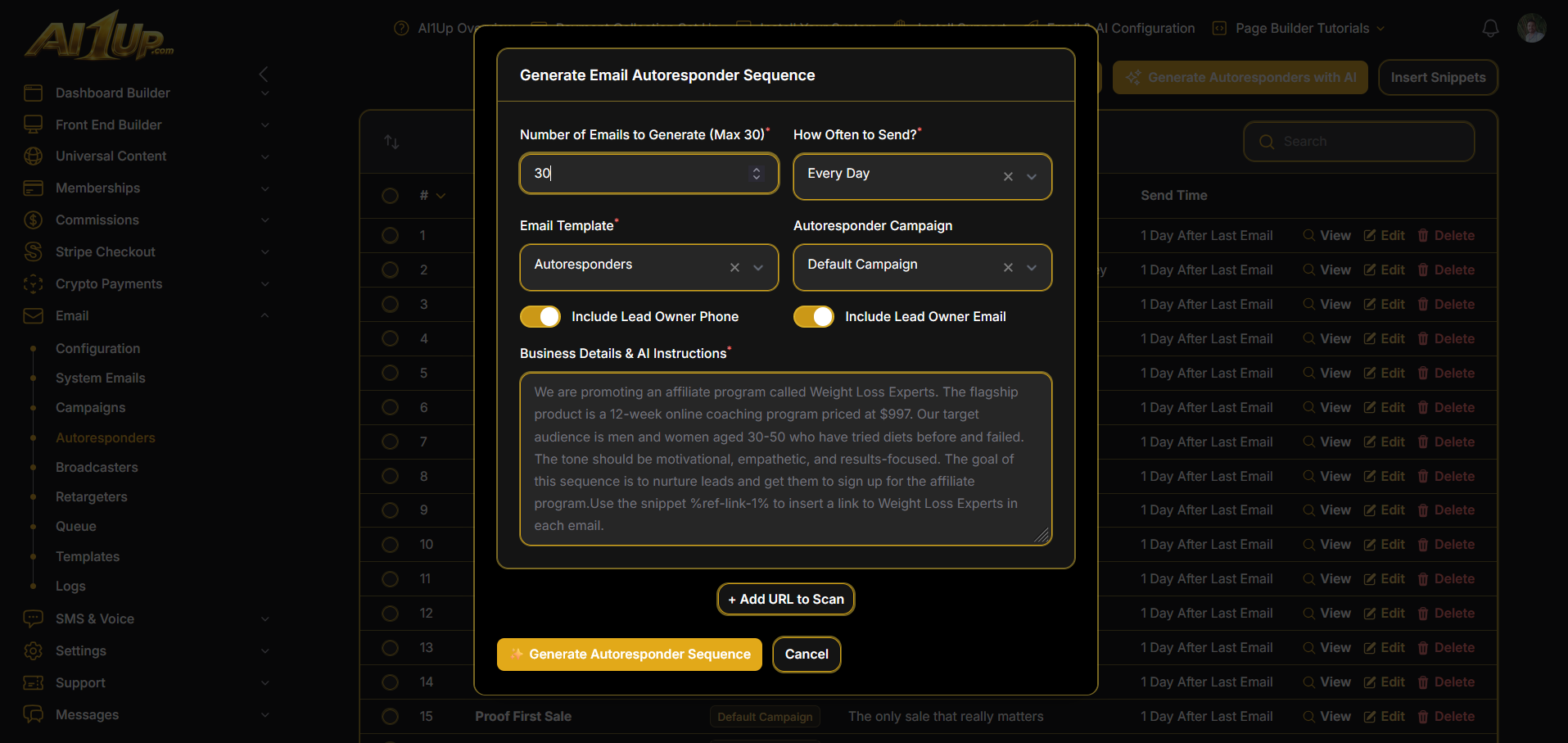 AI voice calling and follow up sequences dashboard